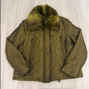 G. G. Pink Olive Puffer Jacket with Faux Fur NWT
